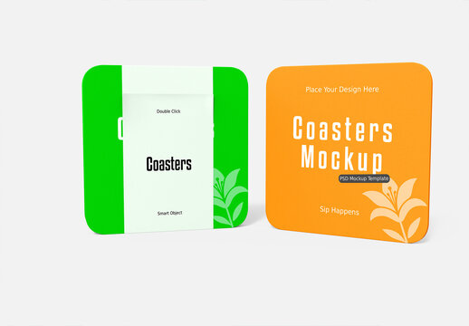 Rounded Square Coasters Mockup
