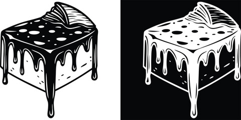 Delicious brownie dessert with chocolate drip icing, perfect for bakery menu and sweets promotion