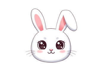 Obraz premium Cute Cartoon Rabbit Head, Black and White Bunny Illustration, Kawaii Animal Design isolated on transparent background