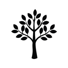 Silhouette of tree icon with branches and leaves-Black tree with a solid trunk, spreading branches, and simple oval leaves