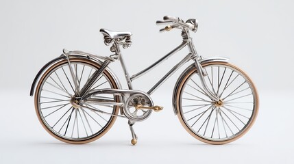 A black vintage bicycle with a leather seat is isolated on a wooden background