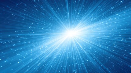 Fototapeta premium A vivid explosion of blue light radiates from a central point, creating a stunning display of beams that spread outwards into the dark night sky, resembling a cosmic event.