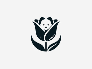 Obraz premium Delicate baby cradled within blooming tulip flower in gentle vector logo illustration