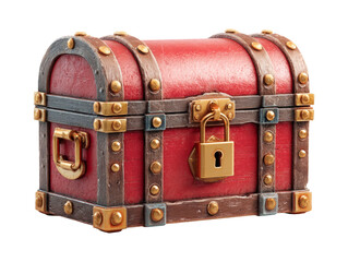Vintage Red Treasure Chest with Gold Accents on Transparent Background