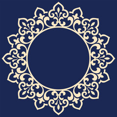 Decorative frame Elegant vector element for design in Eastern style, place for text. Floral golden and blue border. Lace illustration for invitations and greeting cards