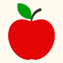 Fototapeta premium Simple red apple illustration with green leaf vector art design