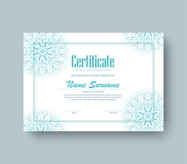 Elegant Decorative Certificate Template Design with Ornamental Border in Light Blue