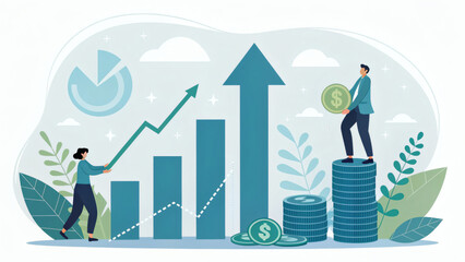 Business Growth and Financial Success Illustration with Upward Arrows – 16:9 Horizontal