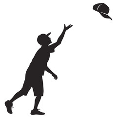 Silhouette boy throwing cap into air child