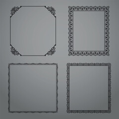 Set of decorative frames Elegant vector element for design in Eastern style, place for text. Floral black and gray borders. Lace illustration for invitations and greeting cards