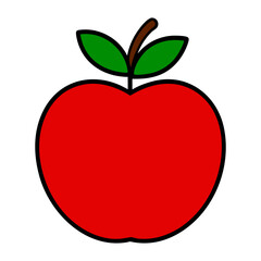 Fototapeta premium Simple red apple with green leaves and stem vector art