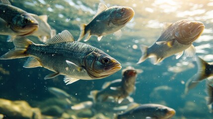 Naklejka premium Fish swimming underwater in clear stream 