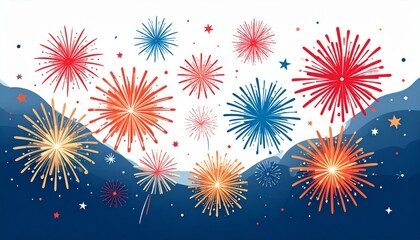 Naklejka premium Vibrant Fireworks Display in the Night Sky japanese pattern