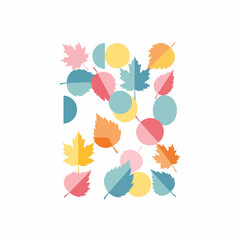 Colorful Flat Design Leaves and Circles Composition on White Background