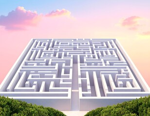 Aerial View of Complex Maze at Sunset