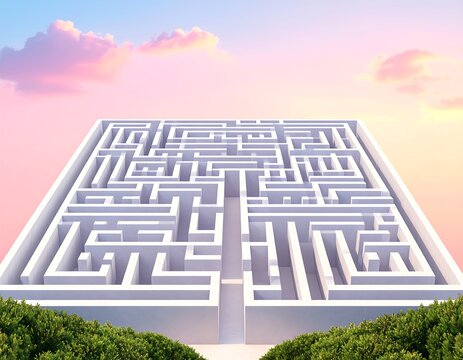 Aerial View of Complex Maze at Sunset