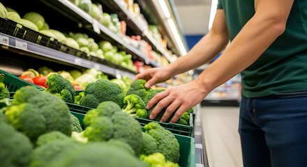 Man Selecting Fresh Broccoli at Grocery