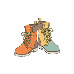 Pair of Colorful Lace-Up Work Boots with Thick Soles