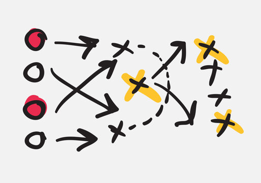 American football tactic movement trick, freehand drawing design.