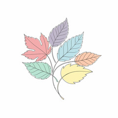 Colorful Pastel Leaves Illustration with Black Outlines and Veins