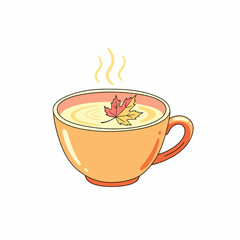 Steaming Cup with Autumn Leaf, Warm Drink Illustration