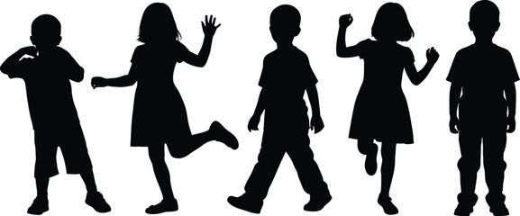 Obraz premium Children silhouettes dancing and playing vector illustration