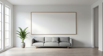 Mockup modern living room with sofa and blank frame commercial usage
