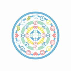 Colorful Circular Design with Peace Symbols and Dove