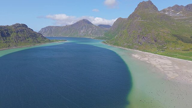 Scenic view near Flakstadpollen in the lofoten islands, Norway