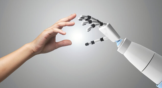 Human and Robot hand gesture  together - confluence of Human and Artificial Intelligence isolated