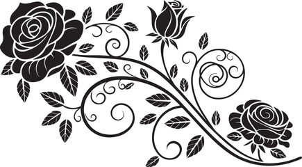 Vintage floral swirl with roses and leaves illustration