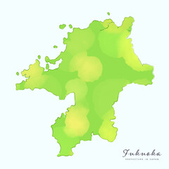 水彩で描いた、福岡県の地図。日本の47都道府県の地図シリーズ, A watercolor map of  Fukuoka Prefecture. Part of the Japan 47 Prefectures Map Series.	