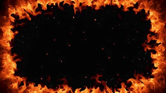Burning flame border with glowing fire and flying embers animation
