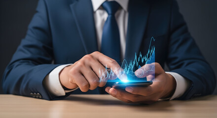 Businessman analyzing financial charts on smartphone
