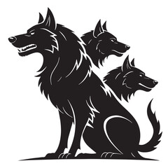 Naklejka premium black mythic animal cerberus Silhouette Vector, High Quality Illustration on White Background