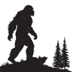 Fototapeta premium black mythic creature yeti Silhouette Vector, High Quality Illustration on White Background
