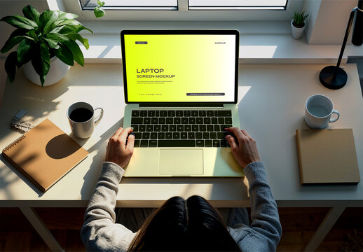 Top View Realistic Laptop Screen Mockup