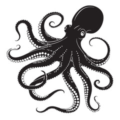 black octopus Silhouette Vector, High Quality Illustration on White Background