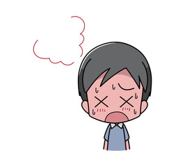 暑さで皮膚が赤くなる男性のイラスト