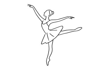 Elegant Line Drawing of a Ballerina Performing a Graceful Pose in Ballet