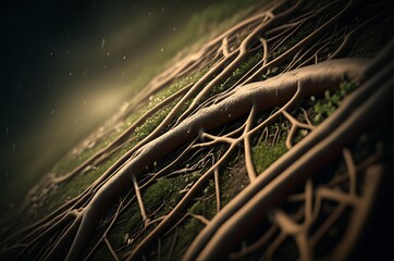 Microscopic View of Intricate Neuron Network with Glowing Connections
