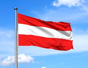 Austrian Flag Waving Outdoors, Blue Sky