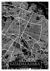 Guadalajara Mexico Map. City downtown, abstract travel art, modern background graphic design, new office banner art, street view paint