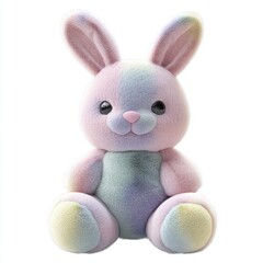 3D model of a soft plush bunny toy, pastel colors, 