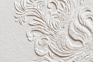 Ornate, embossed,  floral design on light beige background