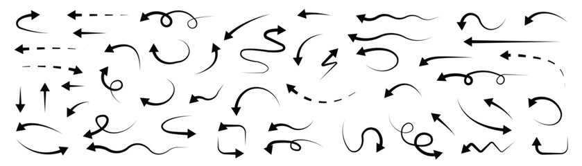 Hand drawn arrow mark icons vector. Collection of curved arrow symbol set vector illustration. arrow sign