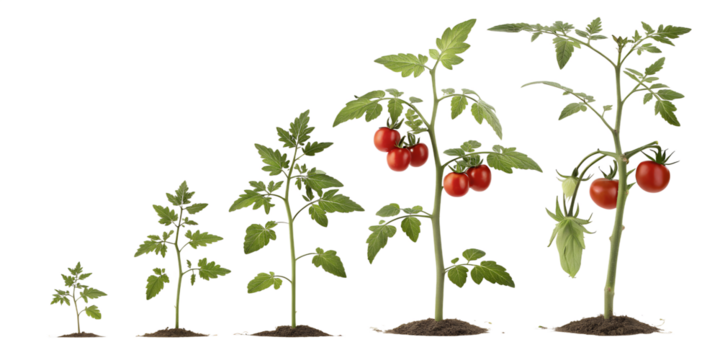 time lapse of tomato plants on white background png