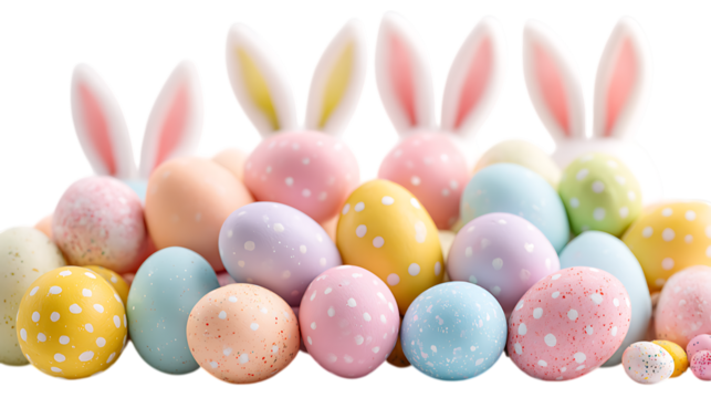 easter bunny and easter eggs on white background