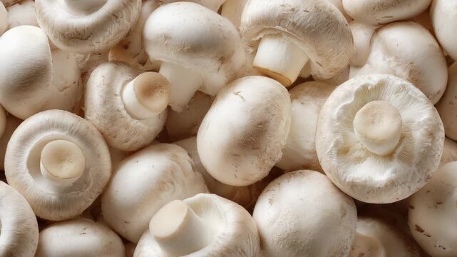 Macro Close-up of Fresh White Button Mushrooms Showing Texture and Detail