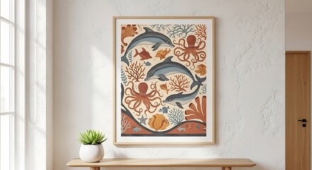 Bohemian Maritime Illustration With Dolphins